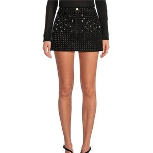 Gianni Bini Black Wash Denim Rhinestone Skirt